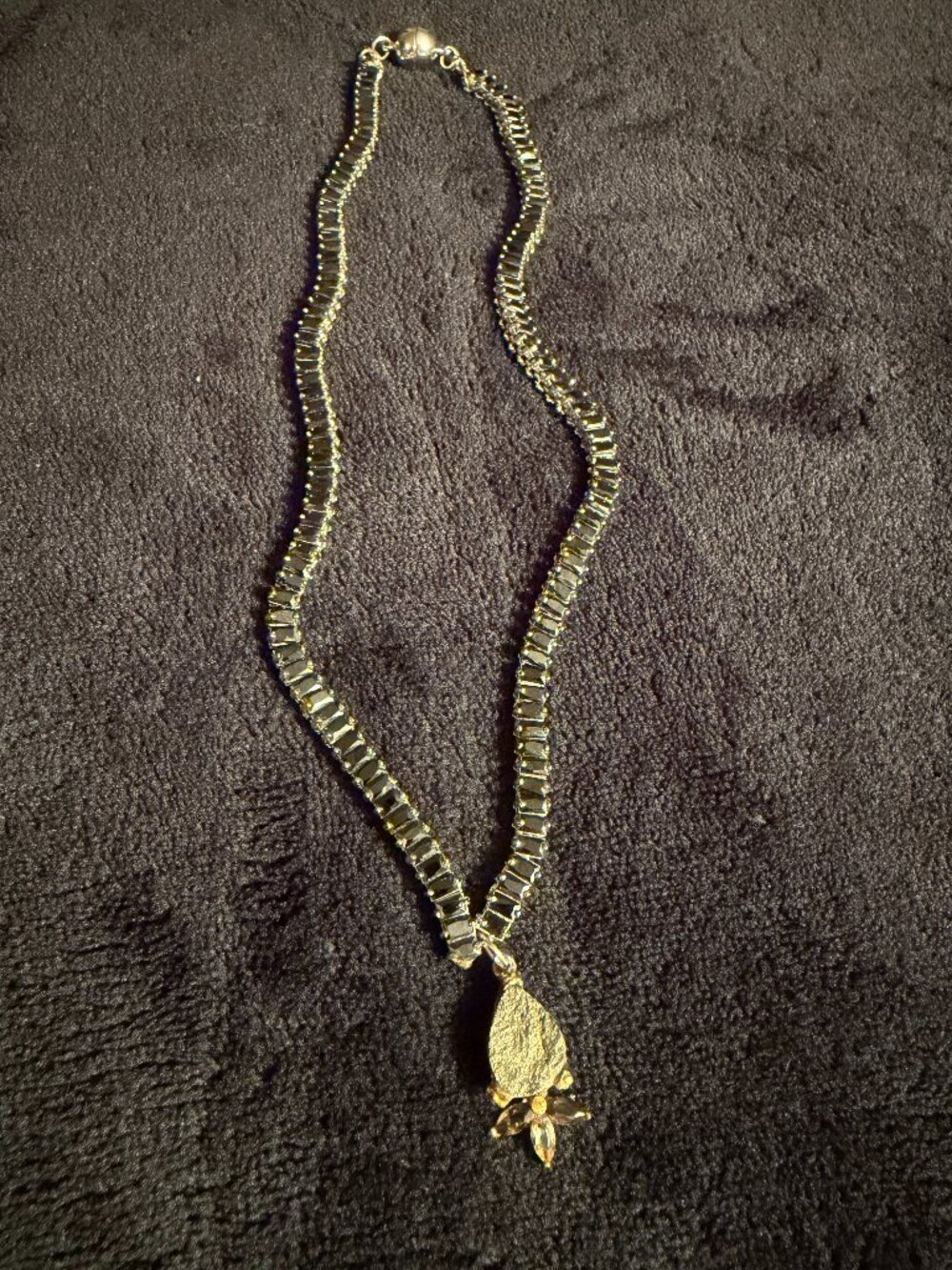 Black Stone Necklace with Stone Pendant